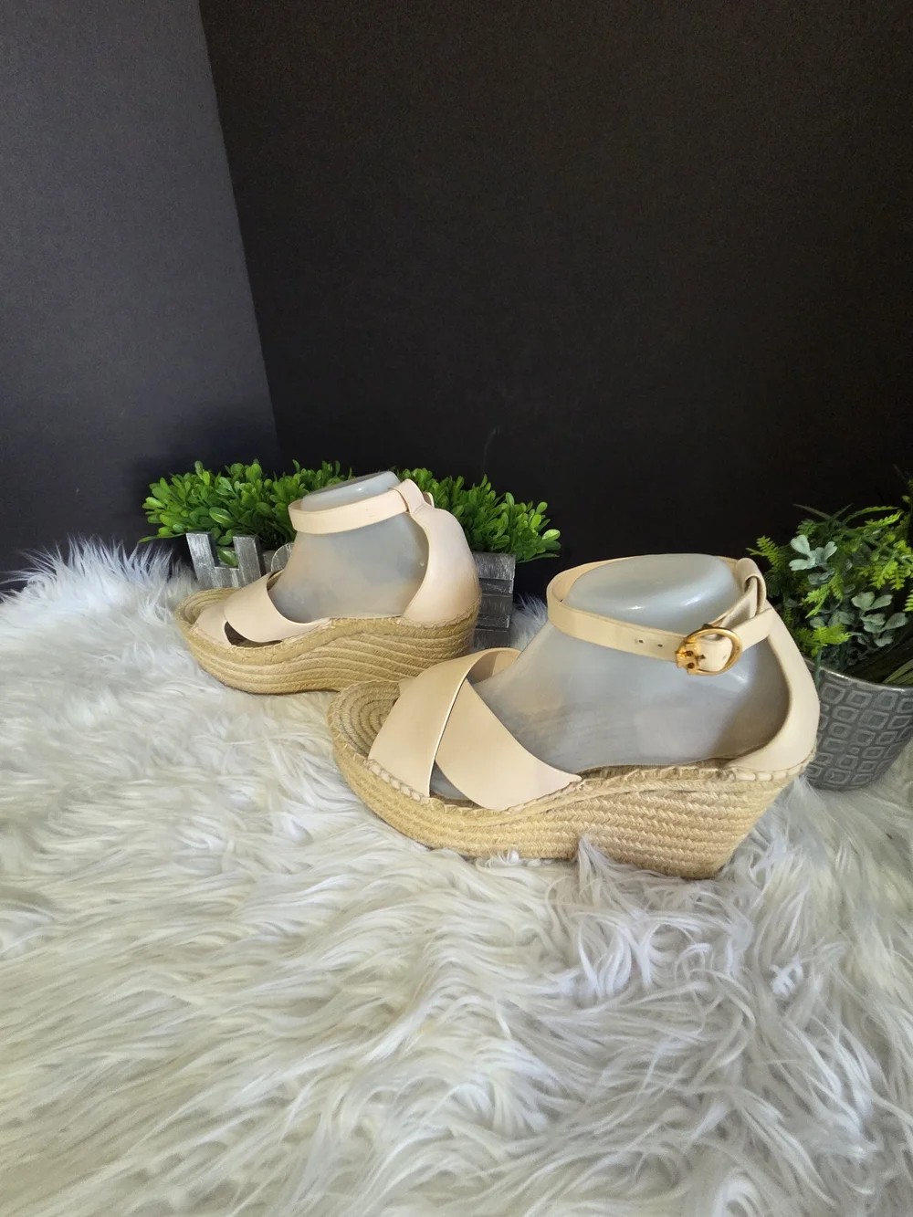 Tory Burch Selby Tan Leather Espadrille Ankle-Strap Wedge Sandals. Size 10